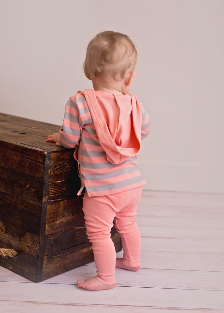 Coral/Light Gray Stripe | Organic Hoodie