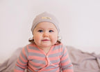 Coral/Light Gray Stripe | Organic Kimono Bodysuit