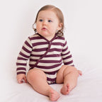 Eggplant/Stone Stripe | Organic Kimono Bodysuit
