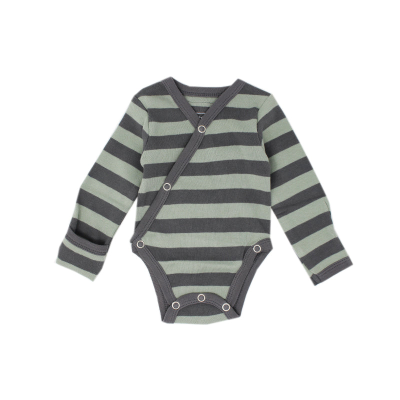 Gray/Seafoam Stripe | Organic Kimono Bodysuit