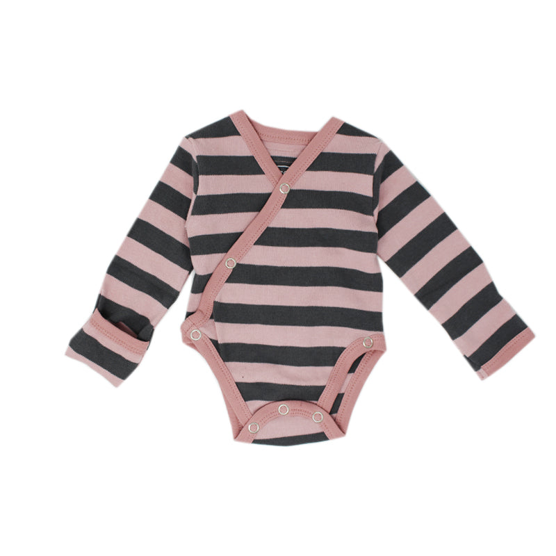 Mauve/Gray Stripe | Organic Kimono Bodysuit