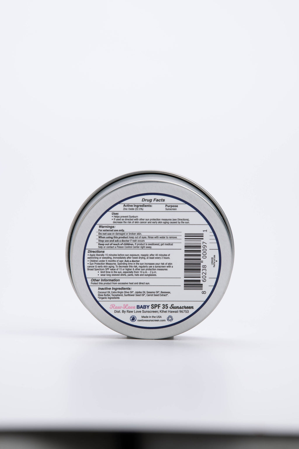 SPF 35 Baby Mineral Sunscreen Tin Reef-Safe, Fragrance Free