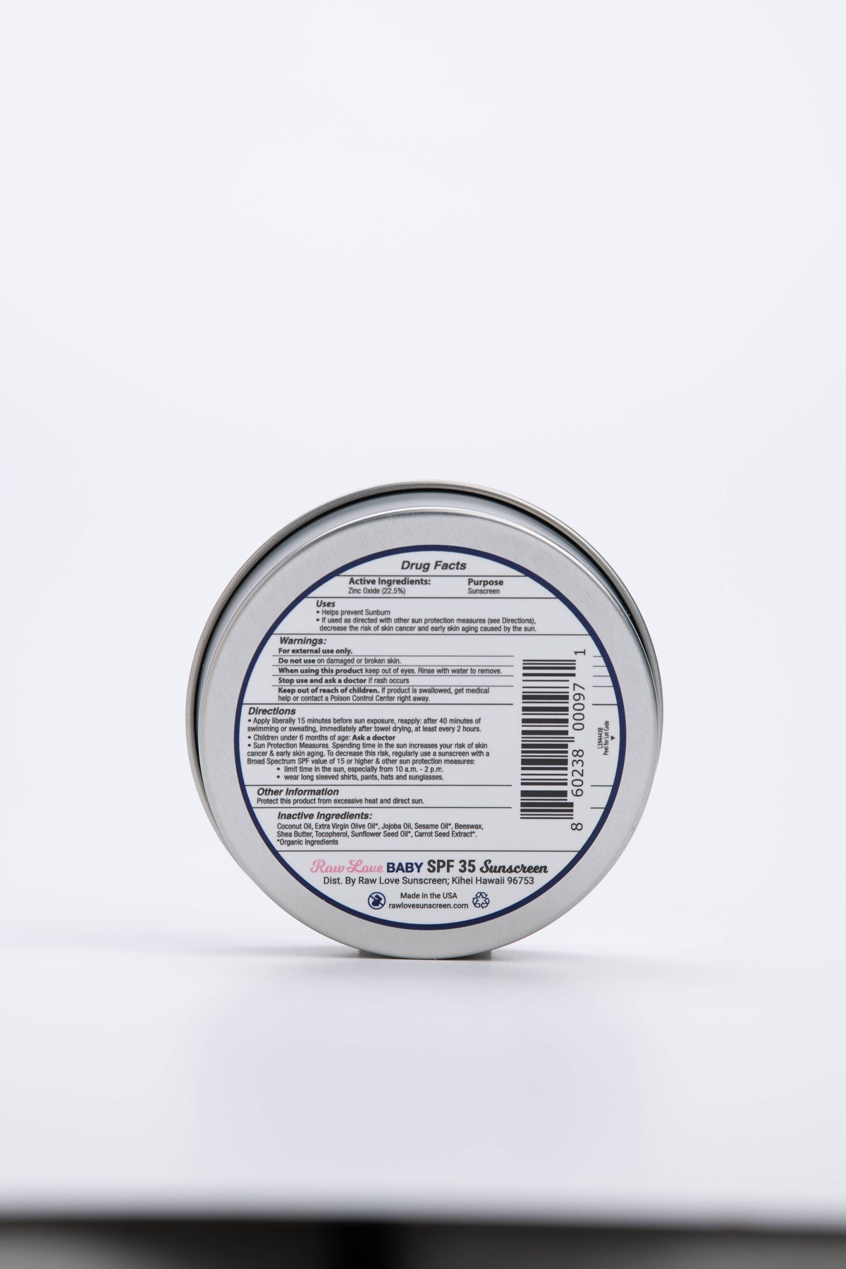 SPF 35 Baby Mineral Sunscreen Tin Reef-Safe, Fragrance Free