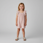 Organic Flutter Jumpsuit - Coral Stripes