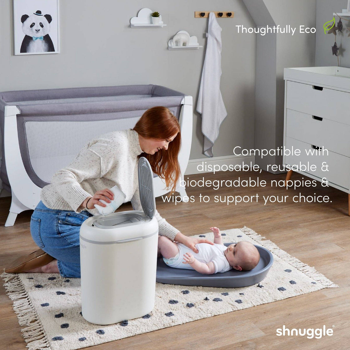 Changing Essentials Kit: Shnuggle Changing Mat + Diaper Pail + Liners