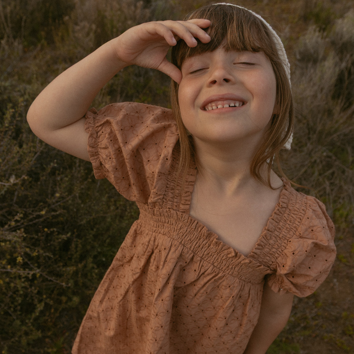 Organic Eyelet Bubble Sleeve Dress