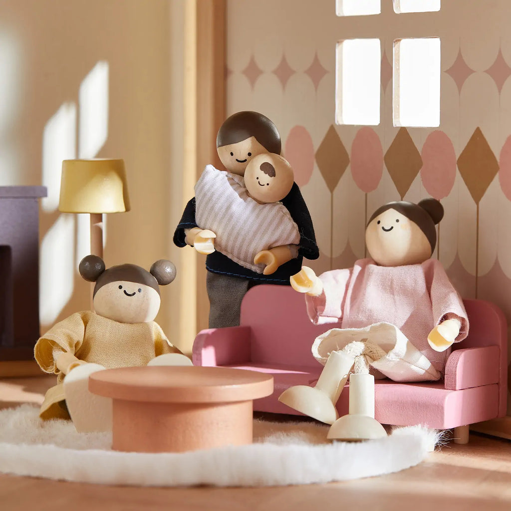 Tiny Land® Casa de muñecas Pegasus Sweetwood y muñecas de madera para casa de muñecas