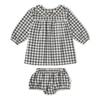 Organic Peter Pan Collar Dress - Charcoal Plaid