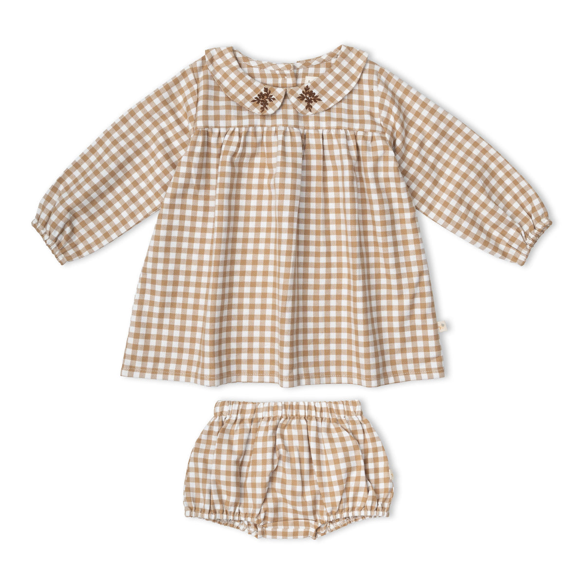 Organic Peter Pan Collar Dress - Oat Gingham