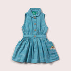 Vestido de botonadura con peto a rayas azules Horizon