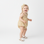 Organic Ruffle Sleeve Bubble Romper - Yellow Blossom