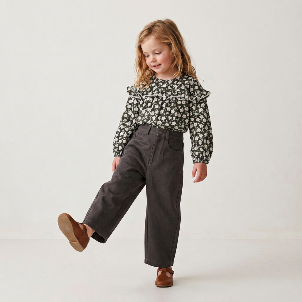 Organic Ruffle Cotton Blouse - Twilight Meadow