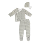 Organic Kimono Top & Footed Pants Set - Olive Stripes