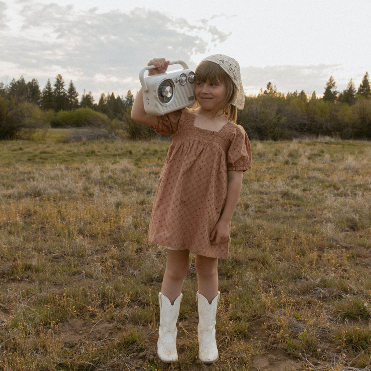 Organic Eyelet Bubble Sleeve Dress