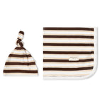 Organic Swaddle Blanket & Hat Set - Cocoa Stripe