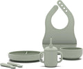 Lalo First Bites Silicone Baby Feeding Set - Baby Led Weaning Supplies - Non-Toxic Silicone - Includes 1 Bib, 2 Spoons, Training Cup, Suction Plate and Bowl - 6 Pieces - Blueberry