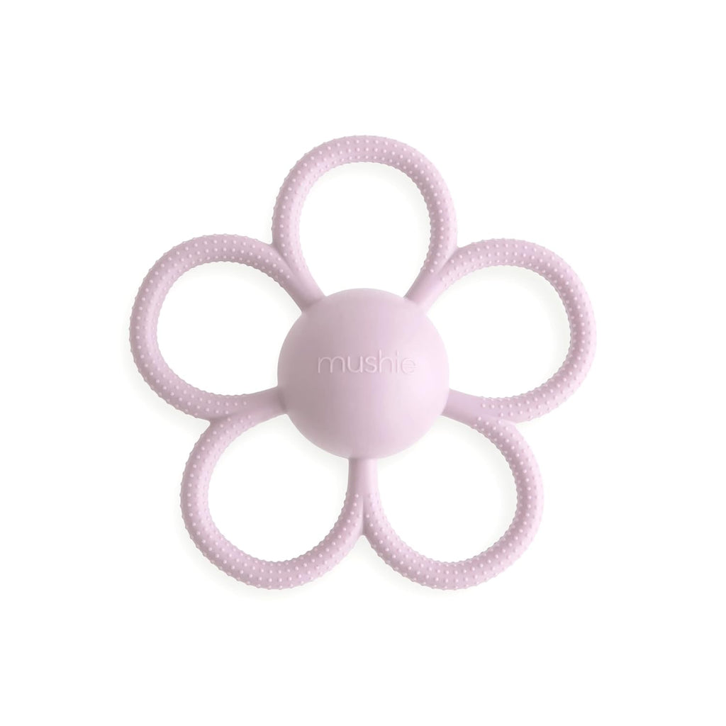 mushie Silicone Baby Daisy Rattle Teether Toy (Dusty Rose)