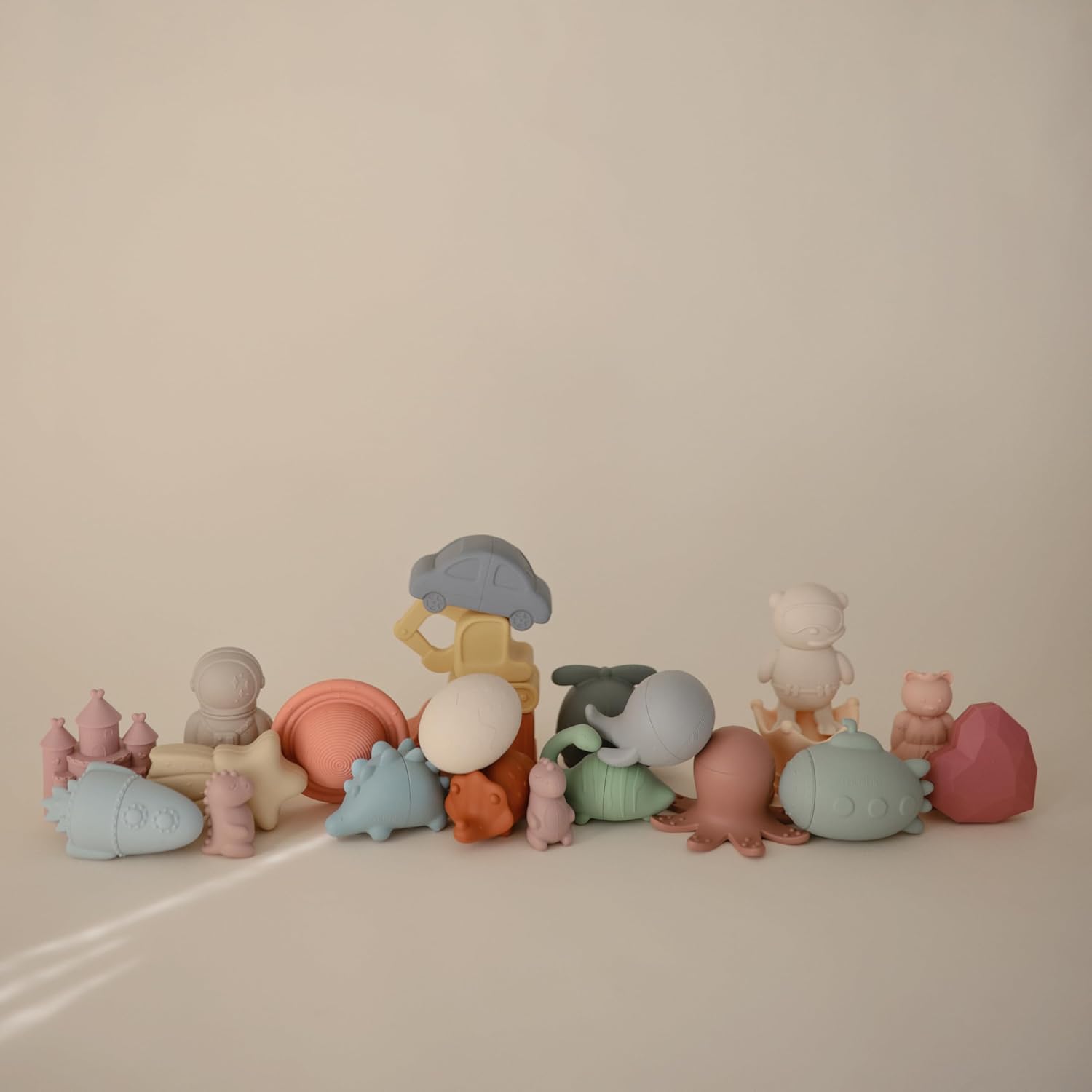 mushie Dino Bath Toys Play Set for Toddlers | 100% Food Grade Silicone | Mold Free, Pack of 5