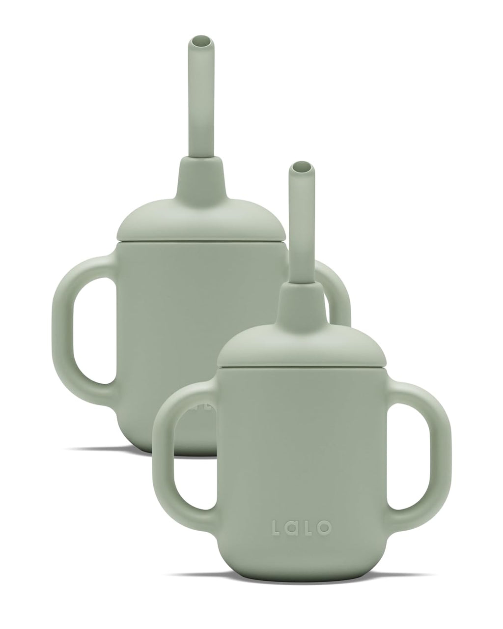 Lalo Little Cup, Non-Toxic Silicone Straw Cup with Handles - Baby and Toddler Sippy Cup - Mini Cup and Straw Training System, 4oz, Sage