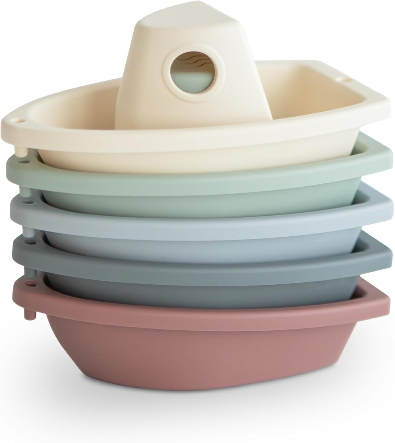 mushie Stackable Bath Boats Toy (Petal) | Floating Bathtub Toys for Baby & Toddler, Set of 5 | Made in Denmark