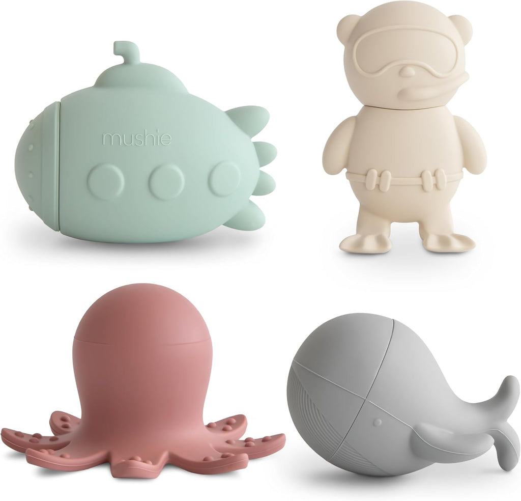 mushie Dino Bath Toys Play Set for Toddlers | 100% Food Grade Silicone | Mold Free, Pack of 5