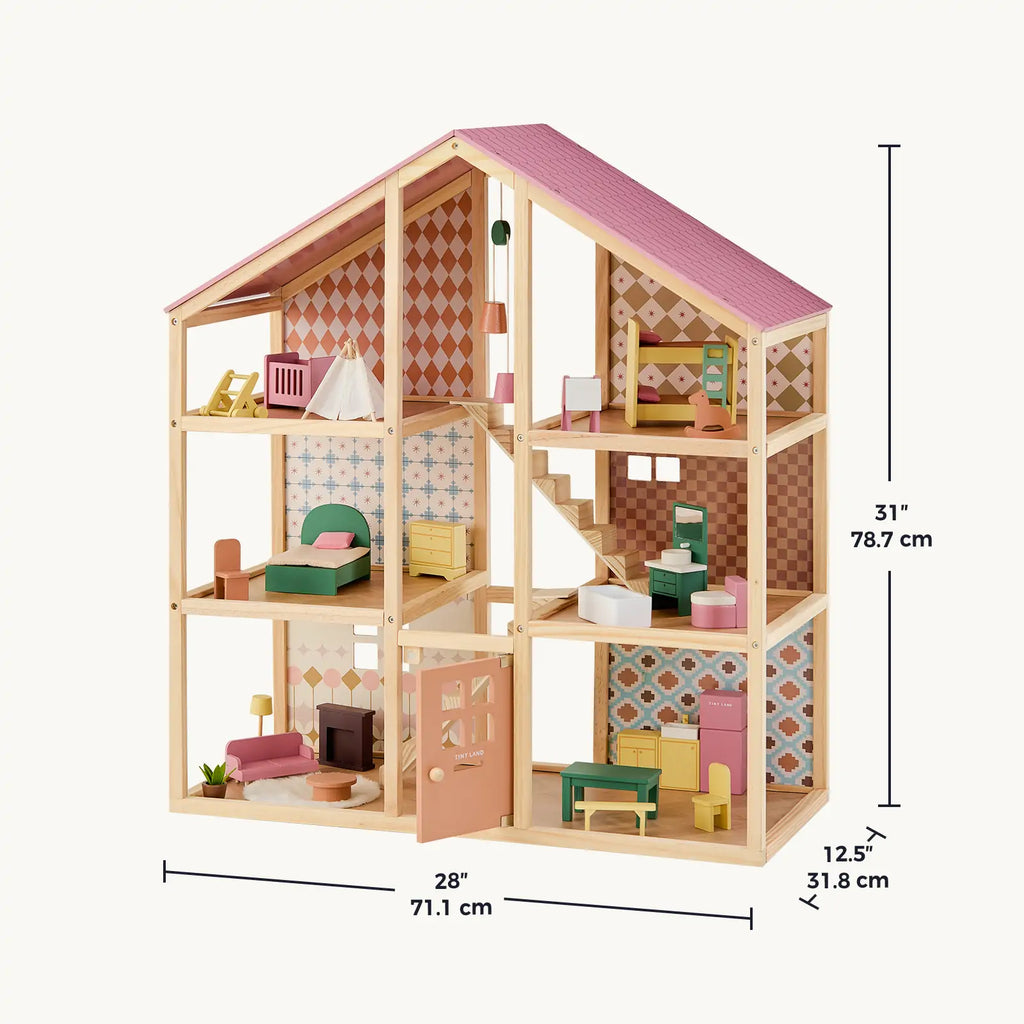 Tiny Land® Casa de muñecas Pegasus Sweetwood y muñecas de madera para casa de muñecas