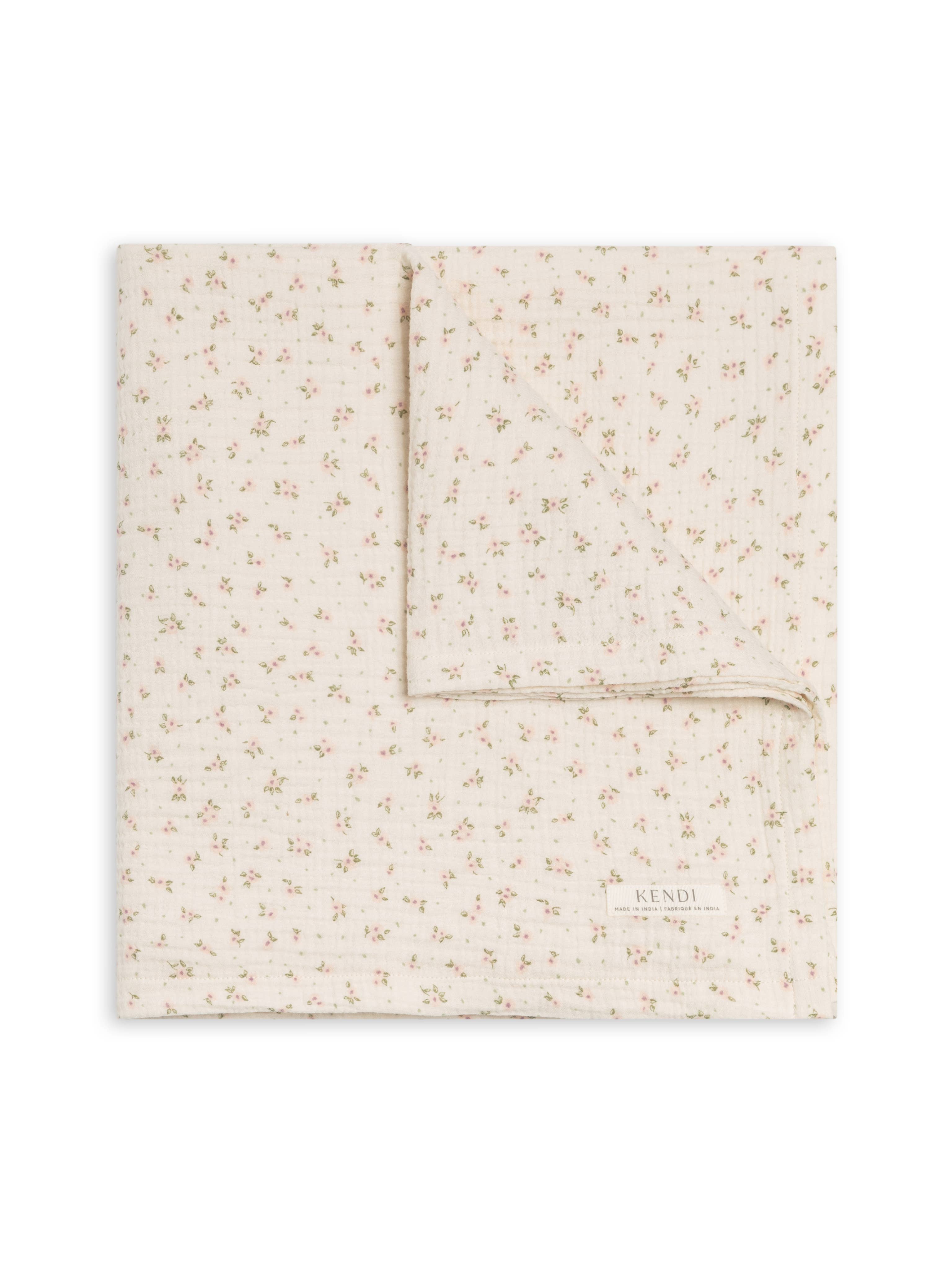 Muslin Swaddle Blanket - Camellia Floral / Shell + Fern