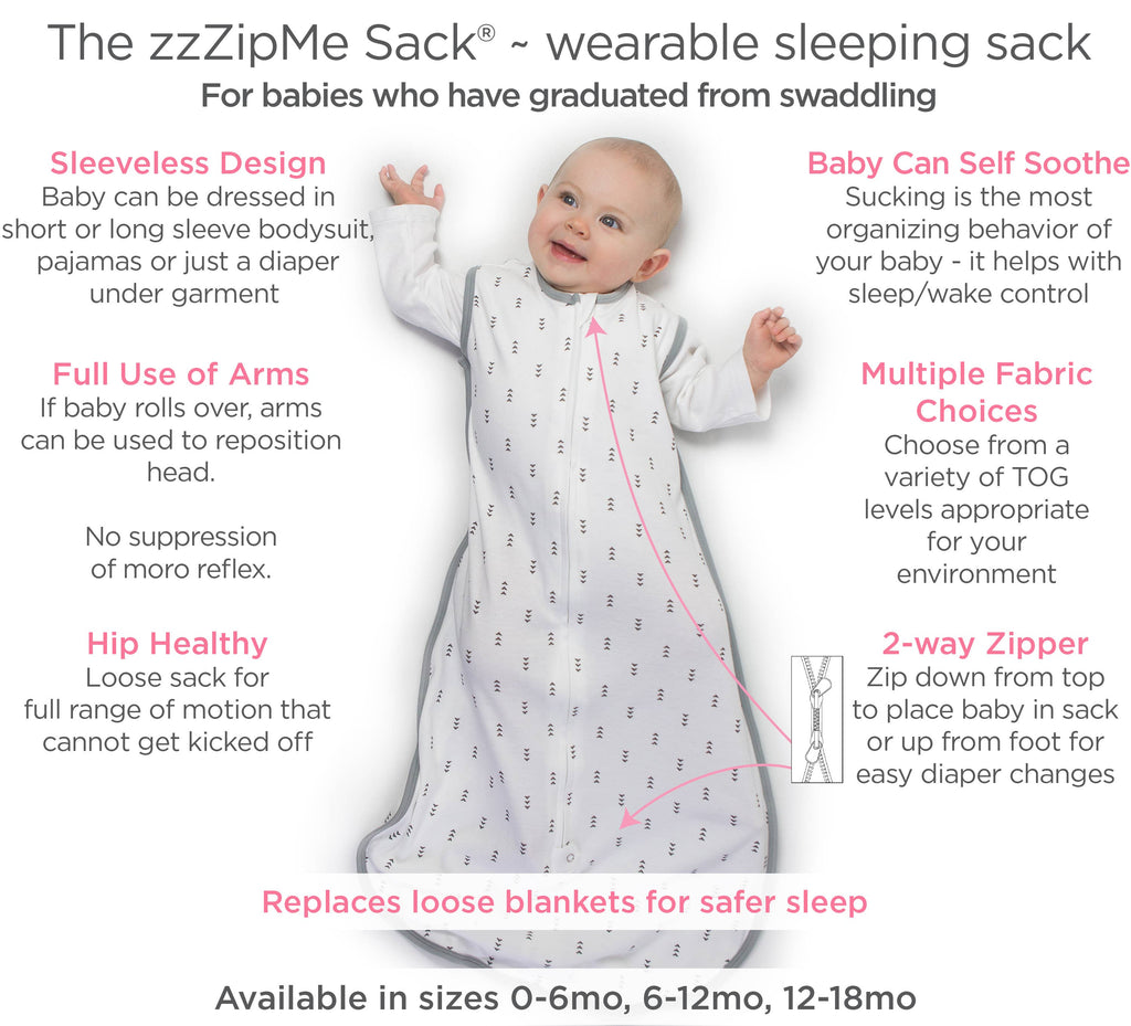 Muslin zzZipMe Sack, 2-Way Zip, Little Lambs, Sterling