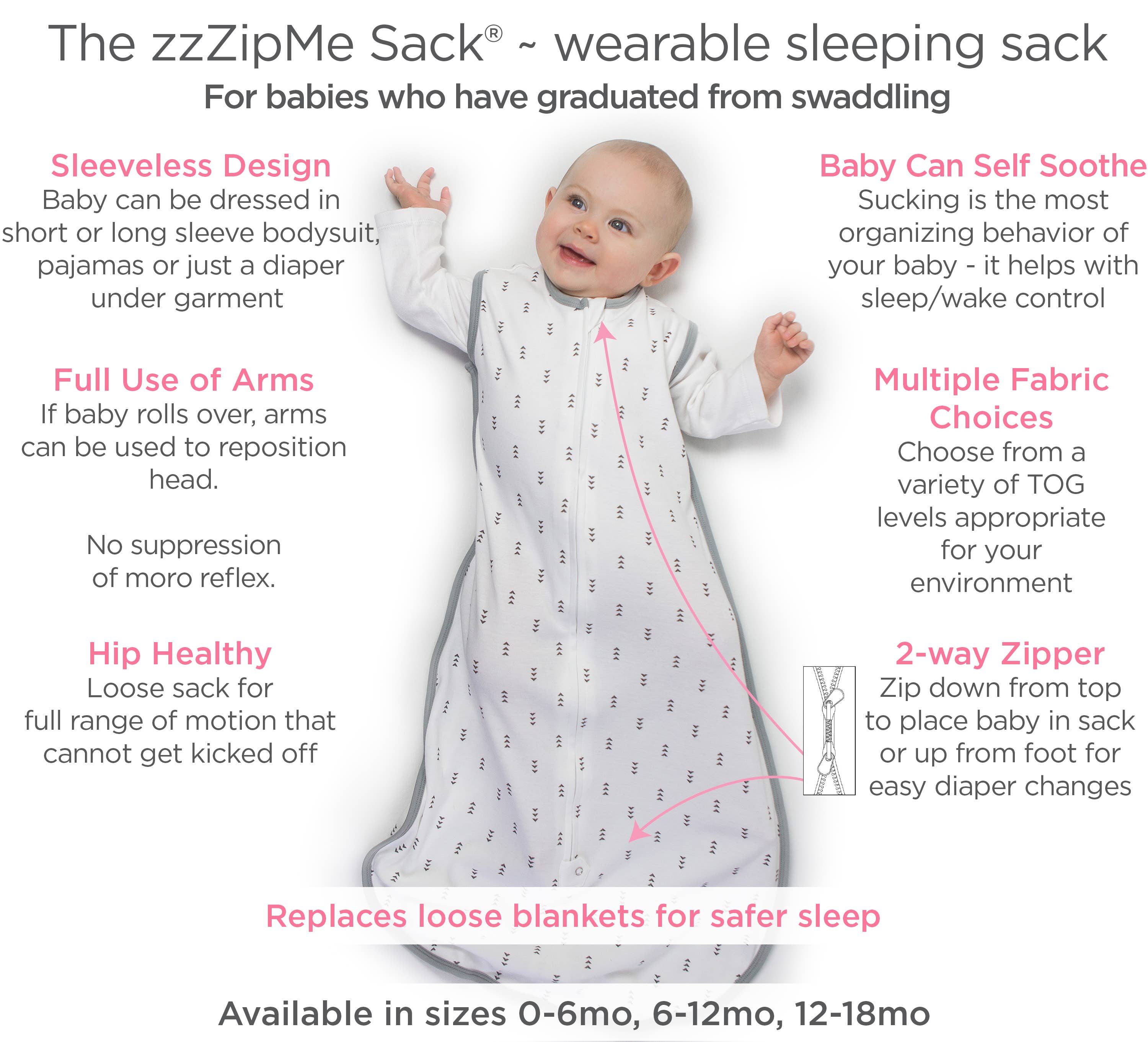 Muslin zzZipMe Sack, 2-Way Zip, Little Lambs, Sterling