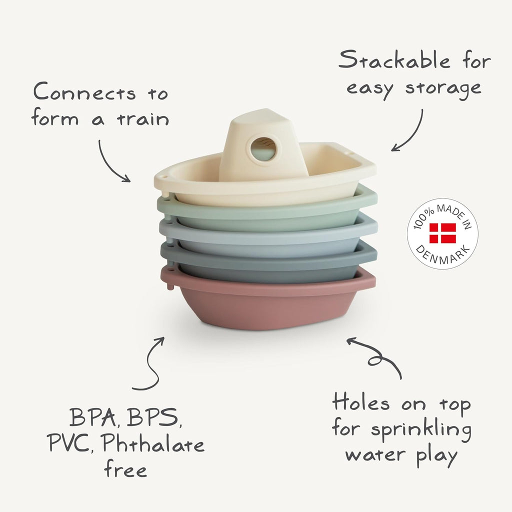 mushie Stackable Bath Boats Toy (Petal) | Floating Bathtub Toys for Baby & Toddler, Set of 5 | Made in Denmark