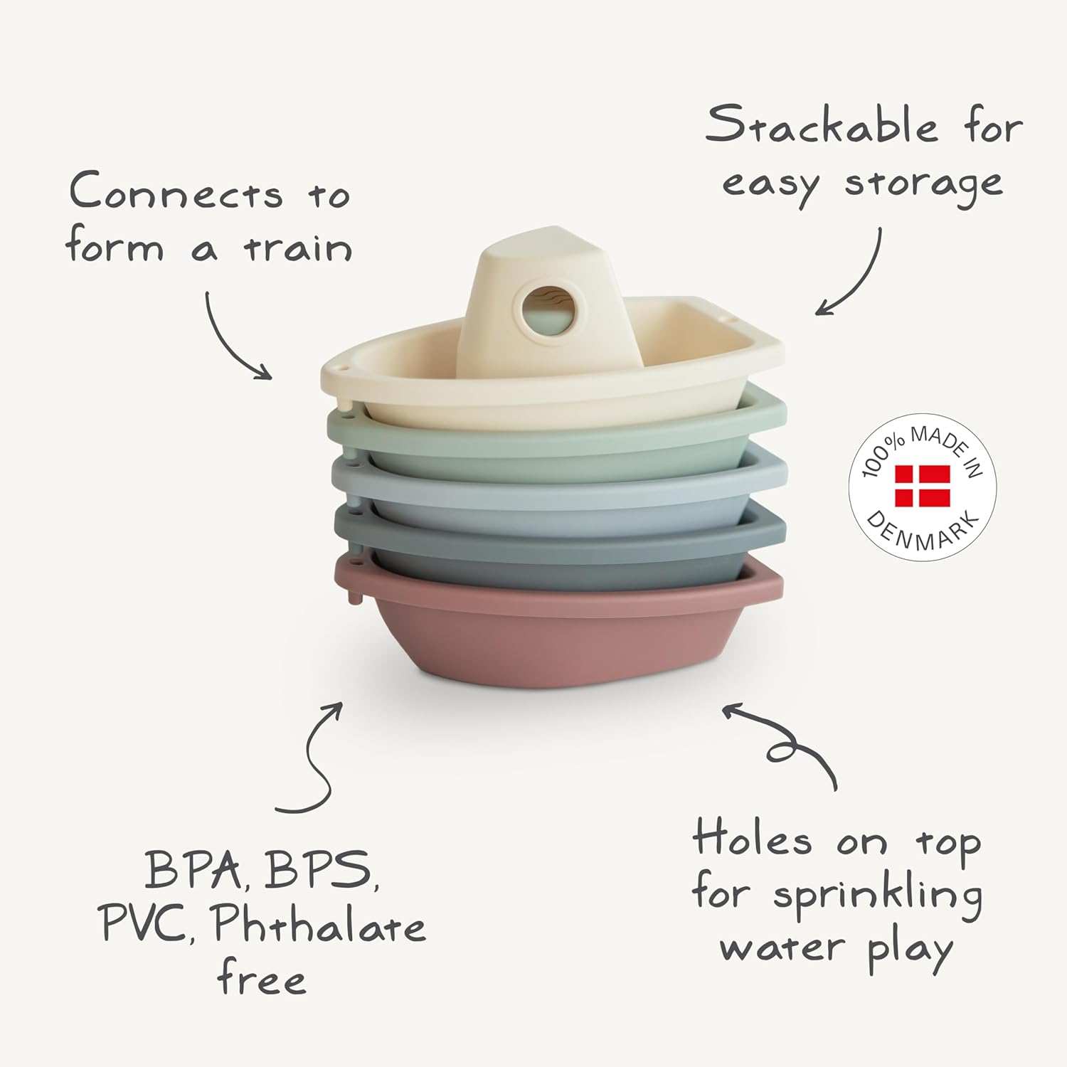 mushie Stackable Bath Boats Toy (Petal) | Floating Bathtub Toys for Baby & Toddler, Set of 5 | Made in Denmark