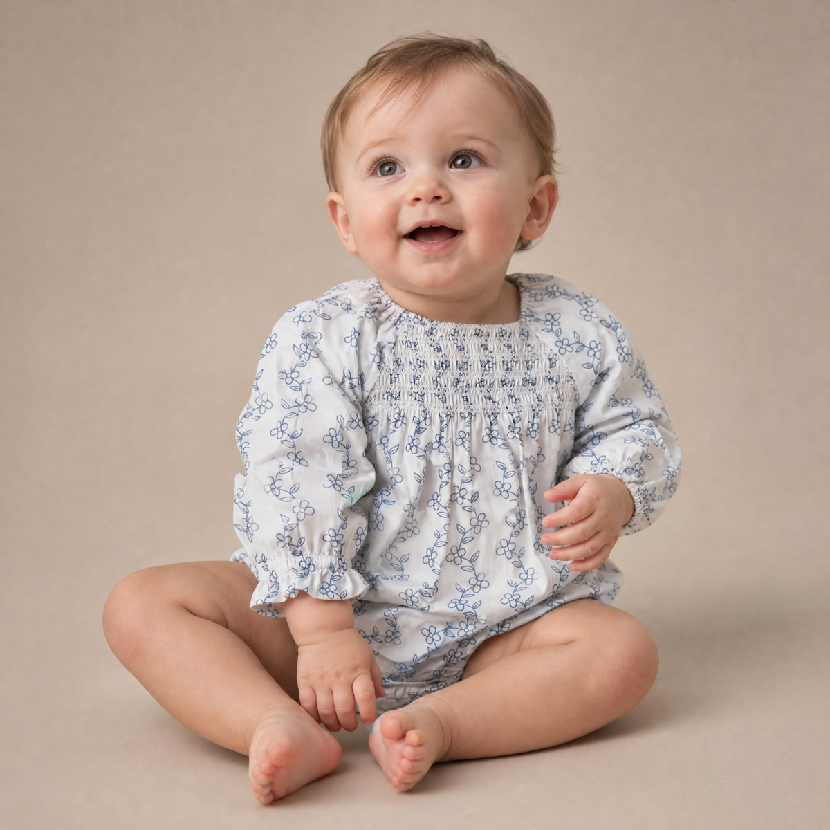 Organic Smocked Long Sleeve Romper - Bluebell Vine