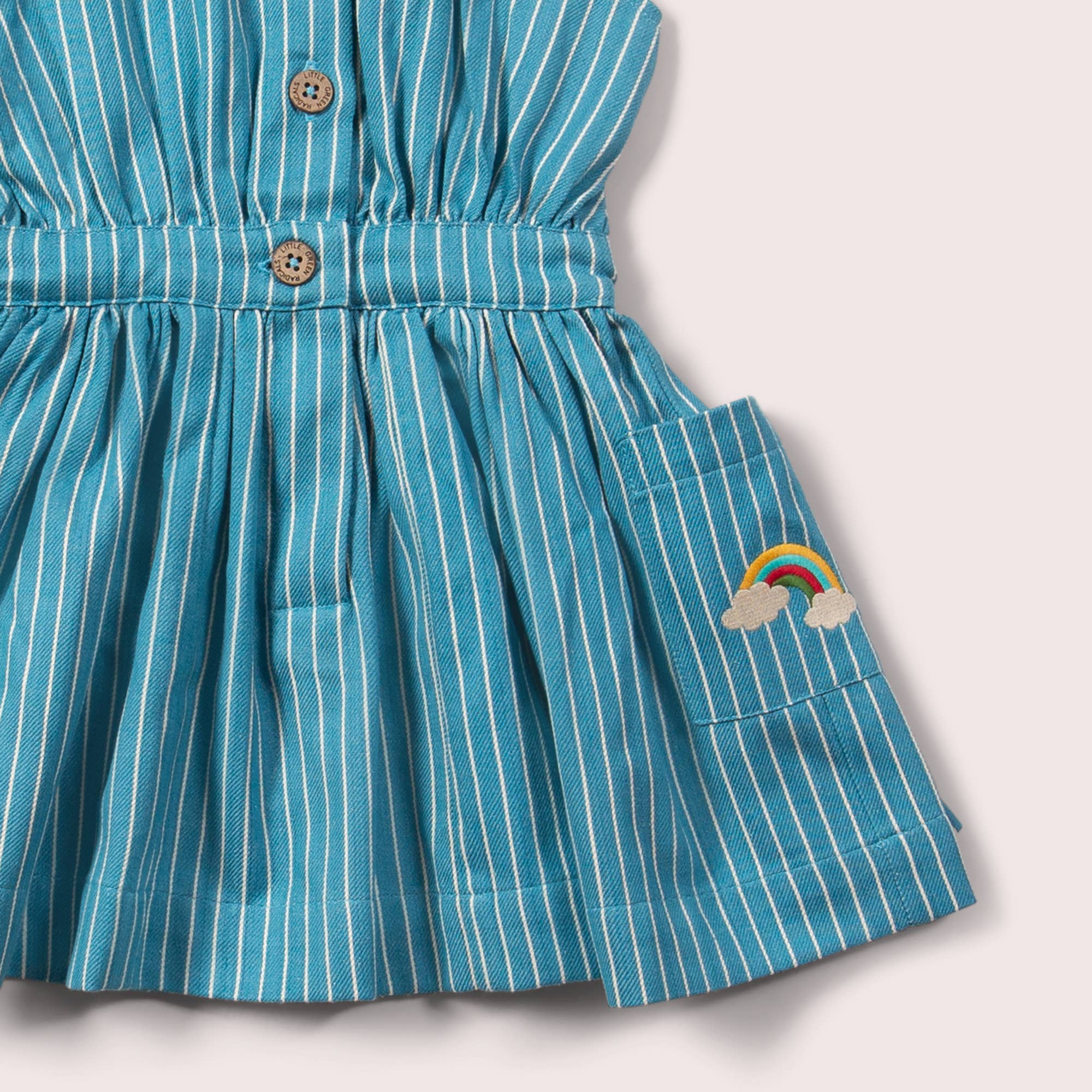 Vestido de botonadura con peto a rayas azules Horizon