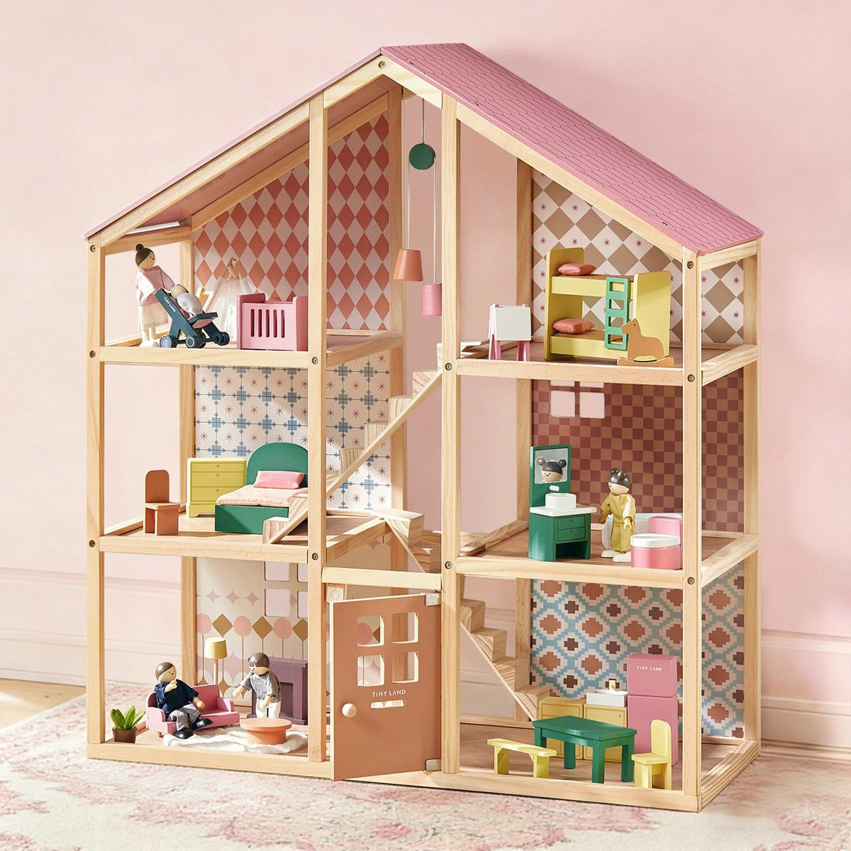 Tiny Land® Casa de muñecas Pegasus Sweetwood y muñecas de madera para casa de muñecas