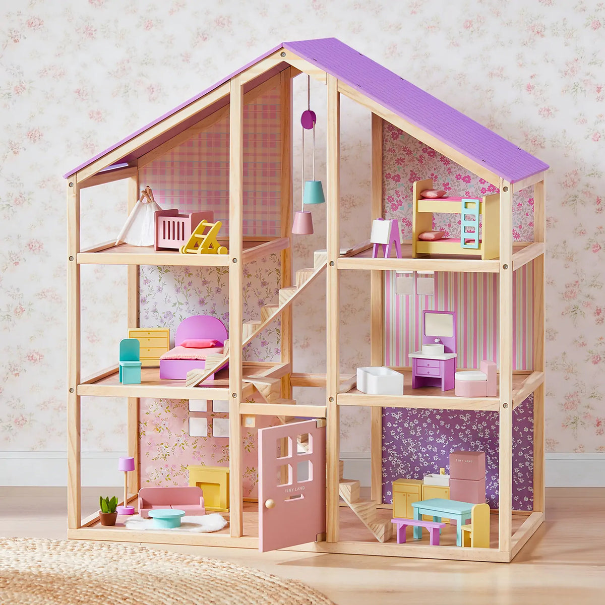 Tiny Land® Casa de muñecas de unicornio Sweetwood y muñecas de madera