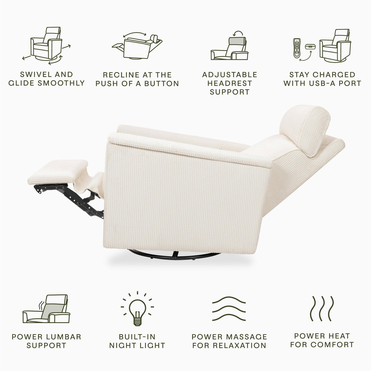 Willa Deluxe Power Recliner and Swivel Glider with Heat and Massage