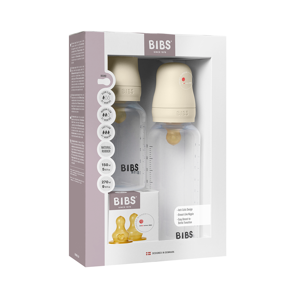 BIBS Grow & Flow Baby Bottle Set, 5oz + 9oz — Ivory