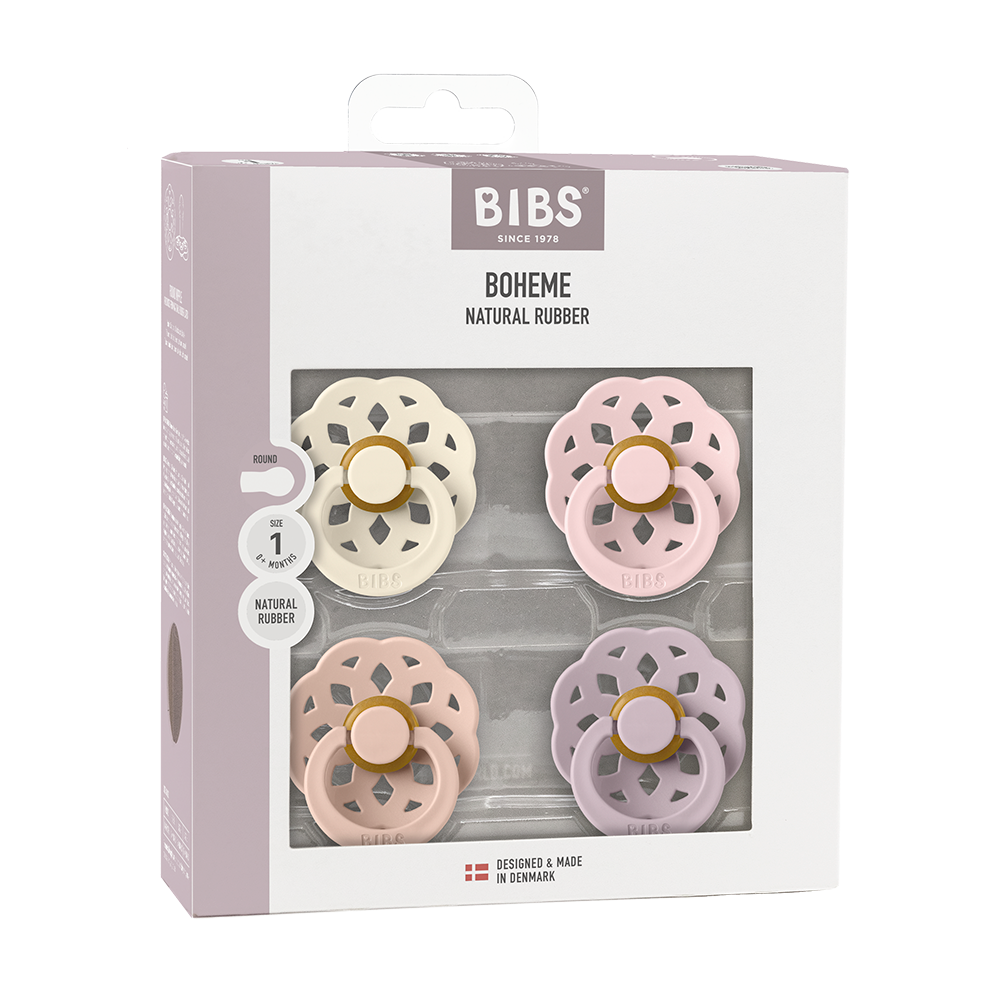 BIBS Boheme Pacifiers, 4-Pack, Size 1 — Ivory/Blush/Blossom/Dusky Lilac