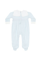 Blue Herringbone Embroidered Collared Footie