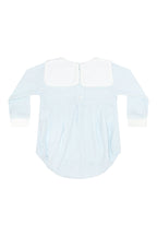Blue Herringbone Embroidered Bubble LS