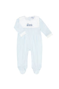 Blue Herringbone Embroidered Collared Footie