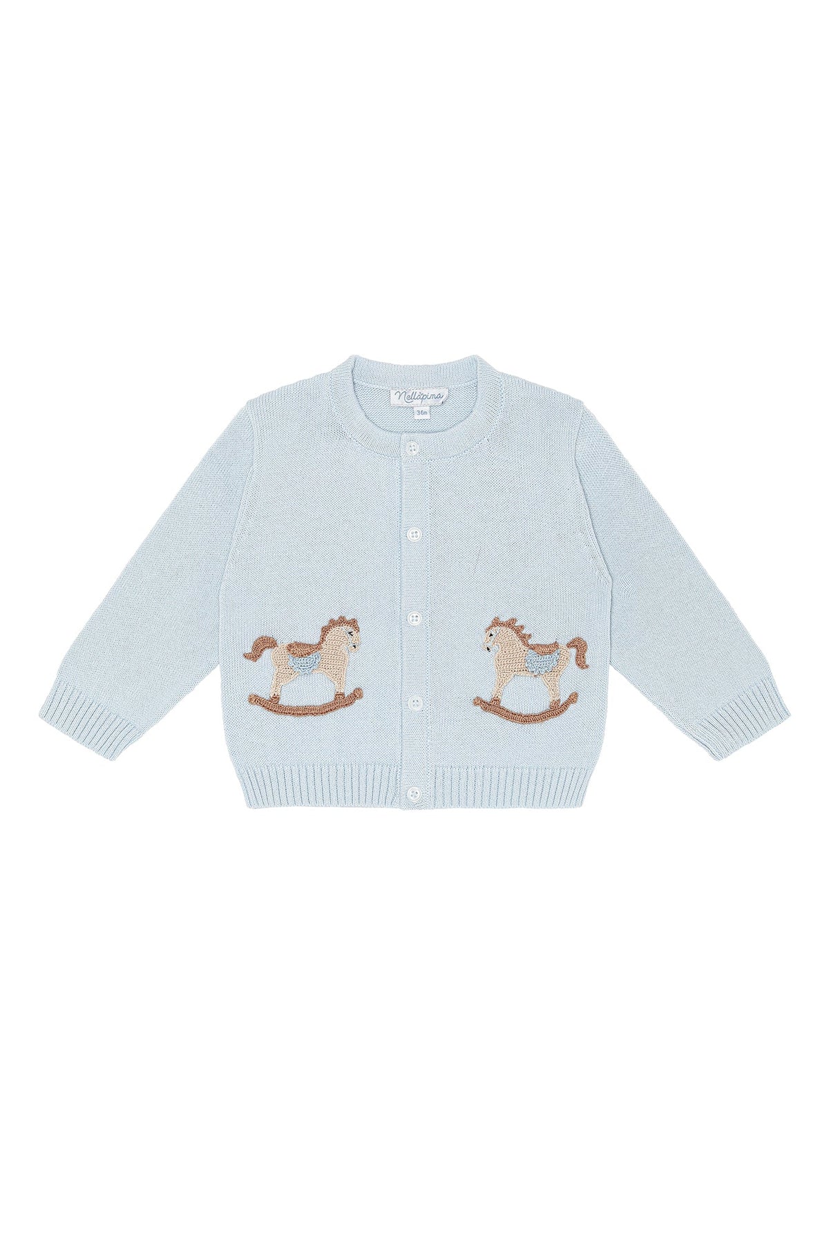 Blue Rocking Horse Embroidered Knit Cardigan