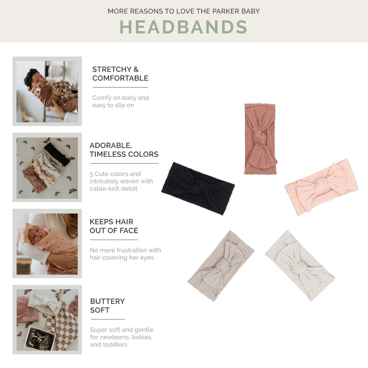Diademas de punto trenzado con nudo - Paquete de 5