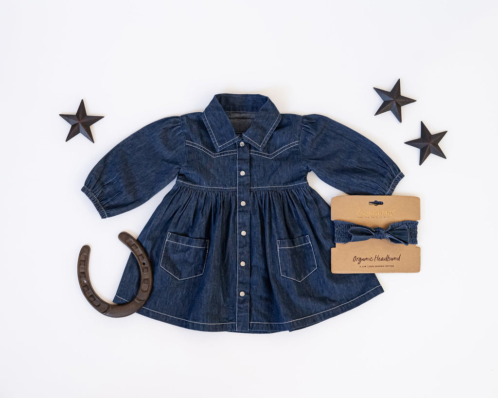 True Blue | Baby Western Denim Long-Sleeve Dress