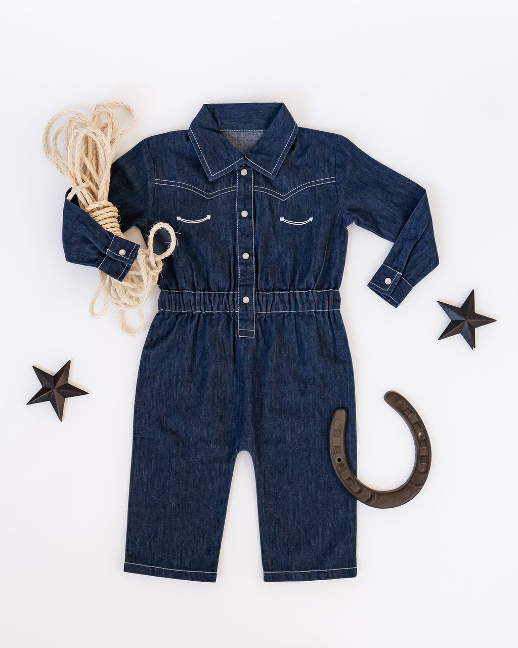 True Blue | Baby Western Denim Long-Sleeve Romper