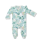 Bamboo Blend Zipper Footie with Ruffles - Minty Bear Bloom