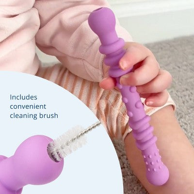 Re-Play Assorted Teether Straws with Cleaning Brush - 4pk: Soft Silicone Rattles for Infants, Baby Teething Aid