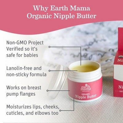 Earth Mama Organic Nipple Butter for Breastfeeding - 2 fl oz: Moisturizing, Soothing, Petroleum-Free, Non-Toxic