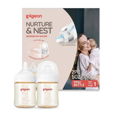 Pigeon Nurture & Nest Wide-Neck and Anti-colic PPSU BPA-Free Baby Bottle with Nipple