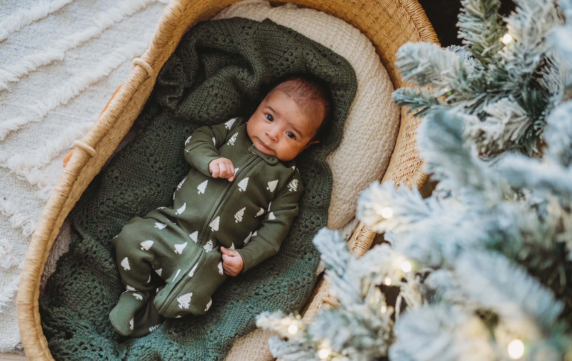 Frosty Pine | Holiday Thermal Zipper Footie & Cap Set